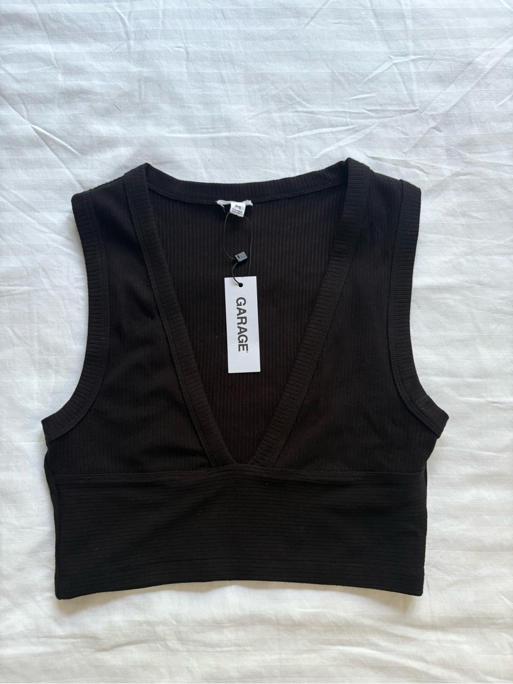 Garage Black Ribbed V-Neck Crop Tank
